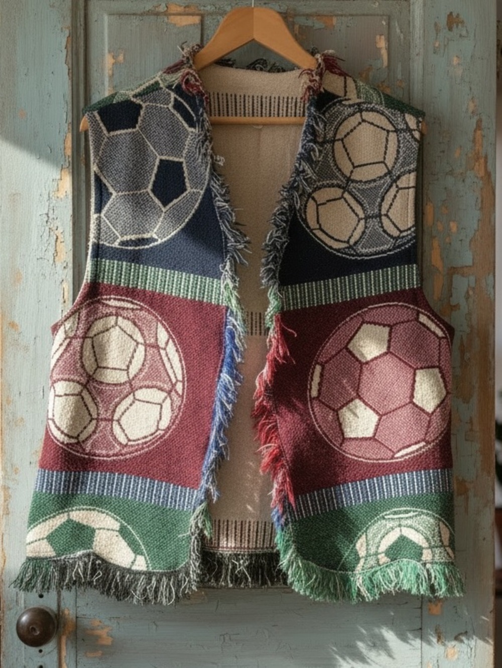 Fringed Soccer Ball Vest Upcycled Blanket Throw